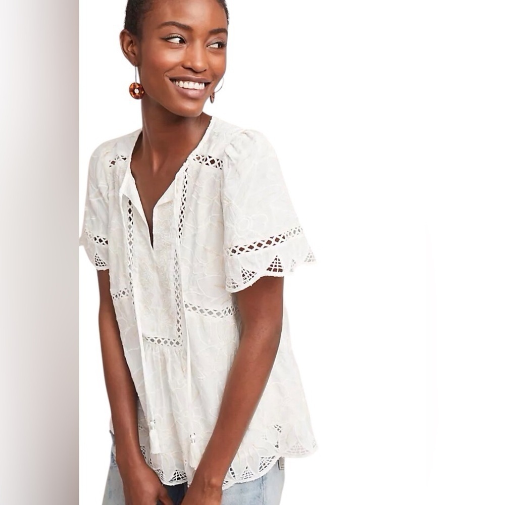 Anthropologie Feather Bone Adler Embroidered Blouse Size 14 NEW